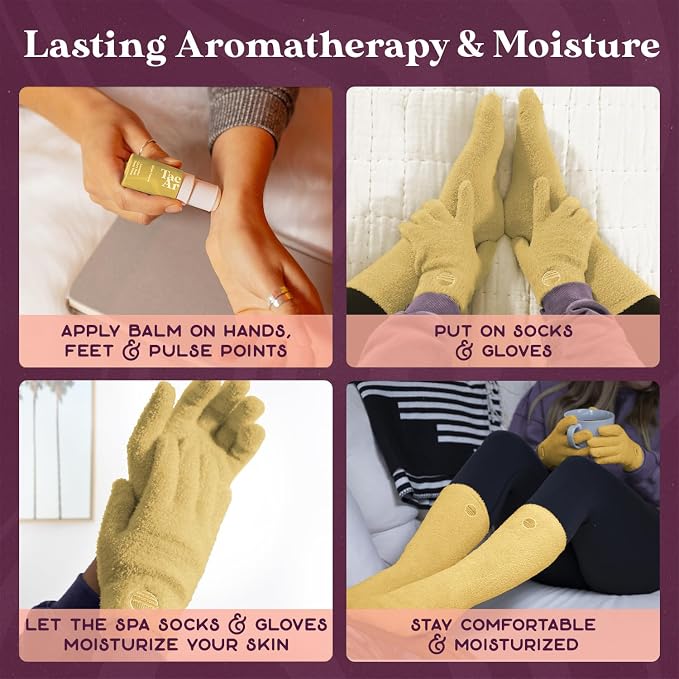 Purple Canyon Moisturizing Socks & Gloves and Heel Balm Foot Care Kit | Yellow Socks and Gloves Infused with Aloe Vera and Vitamin E | Cracked Heel Treatment for Self Care