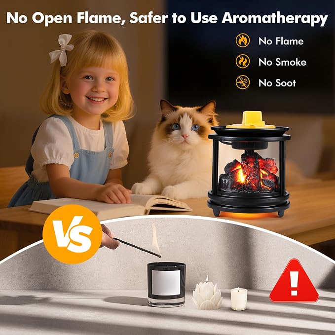 Wax Melt Warmer, Flames Candle Wax Melter for Scented Campfire Candle Melt Warmer PTC Heating, 3-in-1 Electric Oil Burner Fragrance Warmer for Home Bedroom Office Gifts & Decor