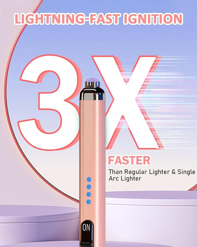 Electric Candle Lighter Valentine's Day Gifts for Women Mom Men Dual Arc USB Rechargeable Windproof Lighter for Candle BBQ Birthday Camping Gift Idals(Rose Gold)