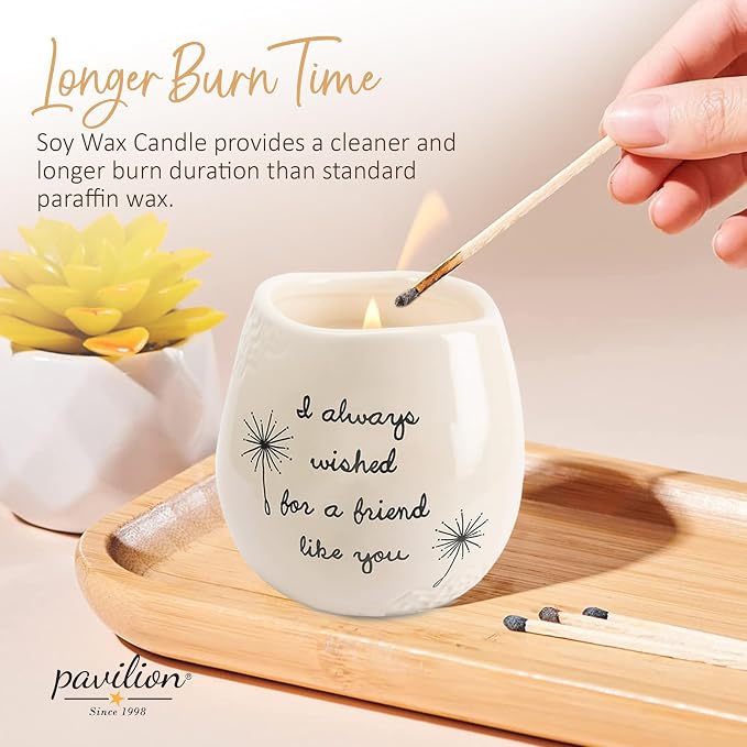 Pavilion - 8 Oz Candle Holder - White Ceramic Candle Jar with 100% Soy Wax Candle Cotton Scent "I Always Wished For A Friend Like You" Ideal Gift for a Friend - Printed Text, Love Theme & Oval Shape