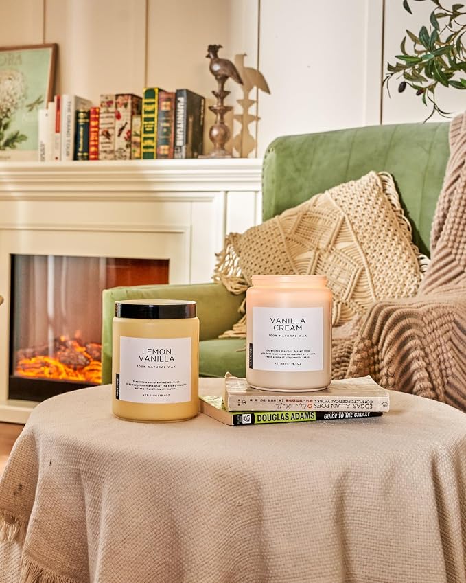 M&SENSE Lemon Vanilla Scented Candles, 19.4oz Organic Soy Wax, 110 Hours Long Lasting Slow Burn, Natural Candles Non Toxic, Fruity Scent Stress Relief Gifts for Women, Home Fragrance for Bath