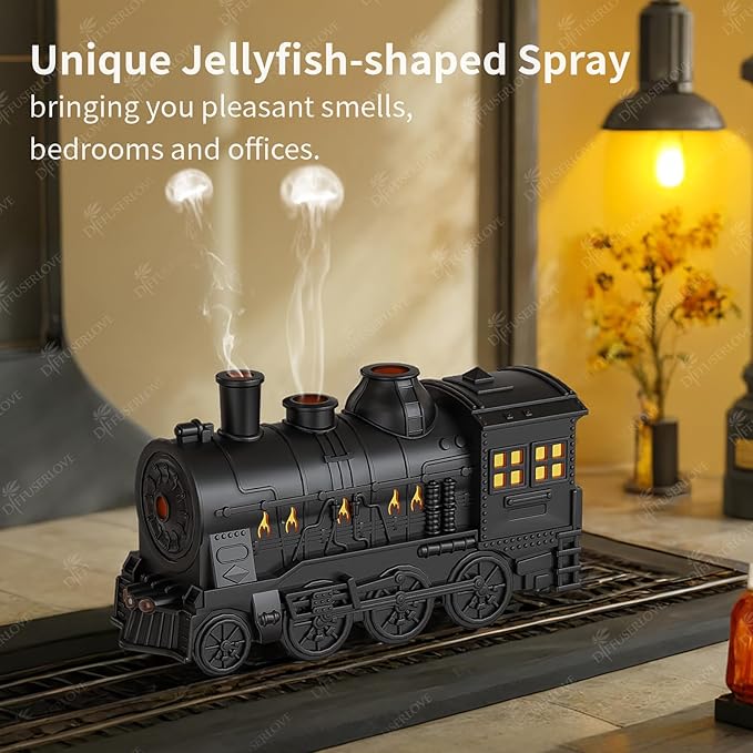 Diffuserlove Train Diffuser 300ML Essential Oil Diffuser Cool Mist Humidifier Aroma Diffuser with Night Light for Bedroom Desk Black