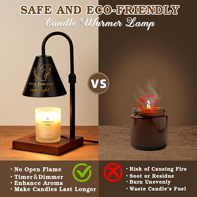 Modern Candle Warmer Lamp with Timer, My Person My Light, Couple Anniversary Valentines Day Gifts for Men Women, Adjustable&Dimmable Candle Lamp Warmer, Black Candle Warmer, Vintage Home Decor