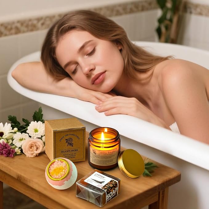 Golray Spa Gift Set for Women, Brown Relaxing Bath Gift with Coconut Mug & Coffee Soap, Women Care Package Get Well Soon Gift, Unique Mothers Day Gifts Idea for Mom Her Friends Sister Wife
