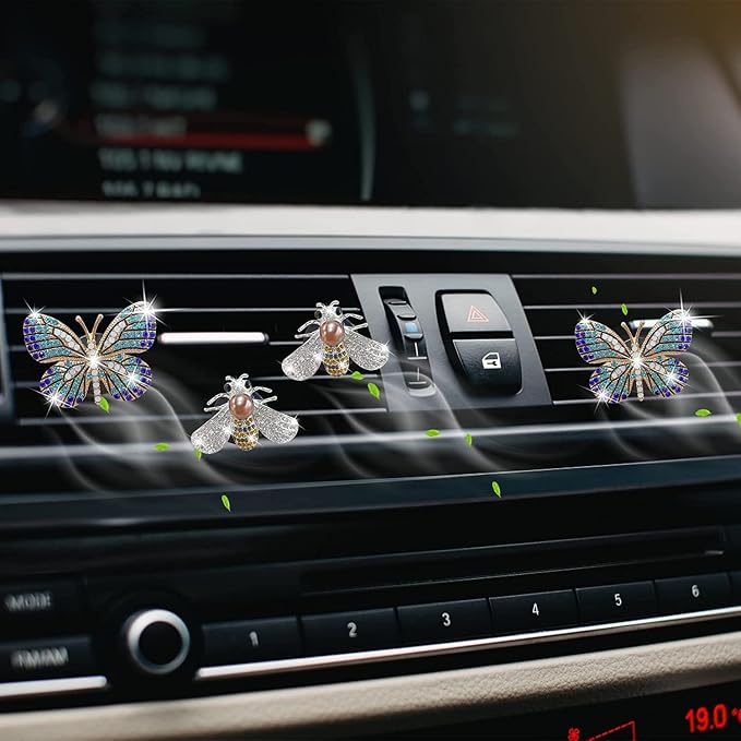 Bling Butterfly Air Vent Clips, 4 Pcs Crystal Bee Car Fresheners, Diffuser Vent Clip, Diamond Decoration, Cute Interior Decor, Bling Accessories for Women