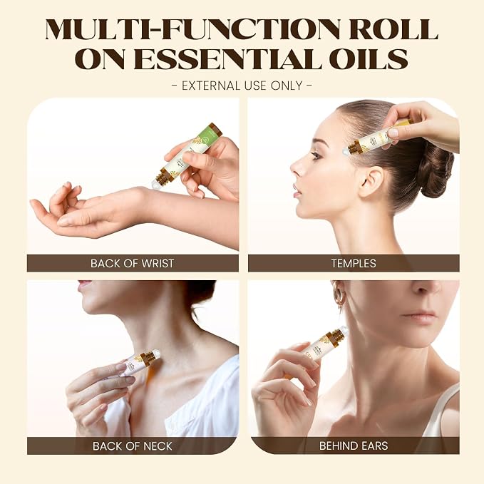 Essential Oils Roll On Set,Gifts for Father & Husband (Calm, Relax, Breathe, Focus on, Sleep, Renew), Natural Aromatherapy Oil Blend Kit with Roller Ball for Massage, Body Skin Care, Relaxation Gift