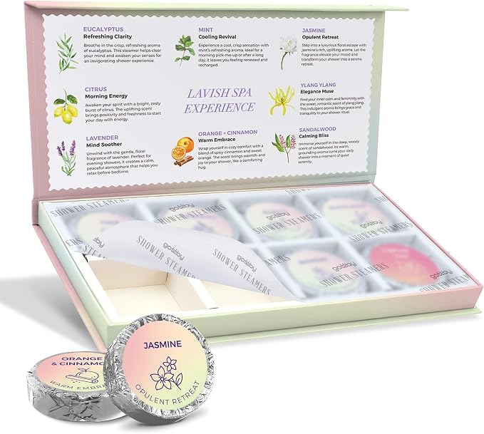 GOSSBY Shower Steamers Aromatherapy (8 Pcs) - Stress Relief Gift for Women Teen - Birthday, Thank You Gift for Coworker, Teachers Appreciation, Natural Essential Oils, Self Care Relaxation Home Spa