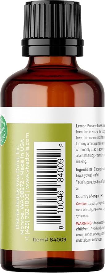 Viva Doria Lemon Eucalyptus Essential Oil, 100% Pure, Natural, Lemon-Eucalyptus Essential Oil, Undiluted, for Aromatherapy | Food Grade, 30 mL (1 Fluid Ounce)
