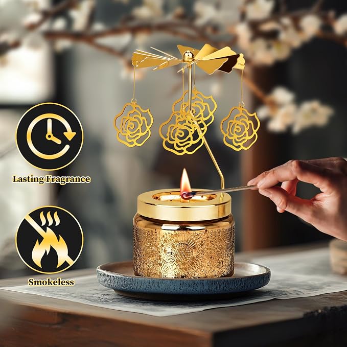 Nialnant Valentine's Day Rose Gifts for Her, Rotating Sandalwood Scented Candle for Mom Wife Sister Daughter Girlfriend Colleagues Friends, Mother's Day Birthday Gift for Women