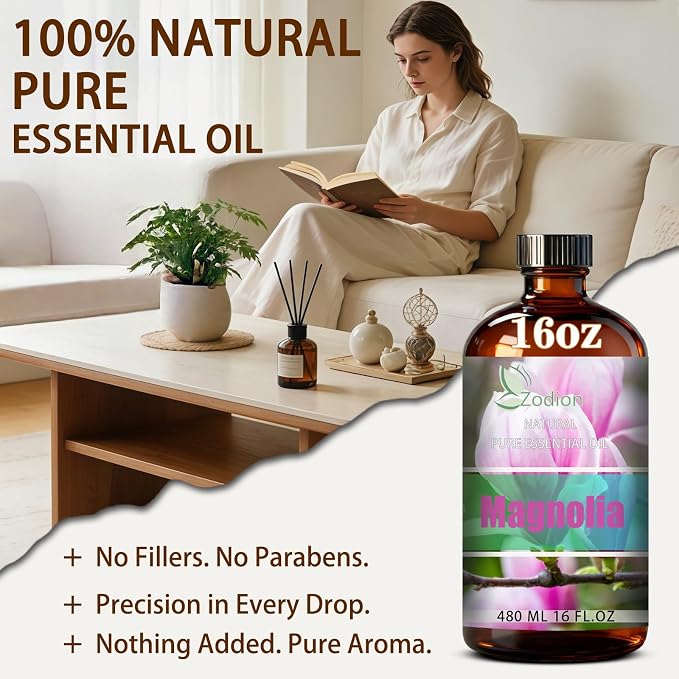 Magnolia Essential Oil - Magnolia Fragrance Oil for Diffuser, Massage, Humidifier, DIY Candle, Soap Making, Home, Bath, Yoga - 16 fl oz (480ml) - ZODION Essential Oils