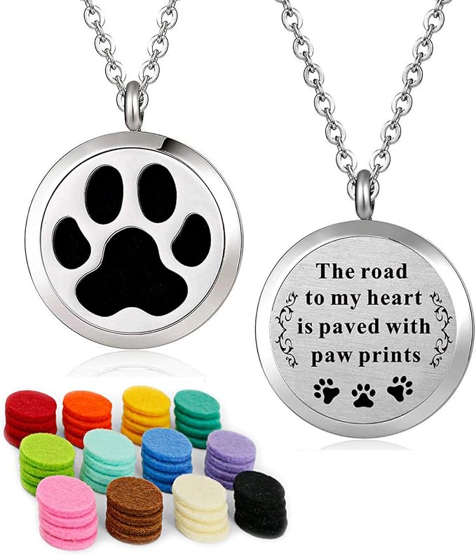 Essential Oil Necklace Diffuser Family Tree of Life Necklace Pendant Aromatherapy Locket Gifts (Dog Paw)