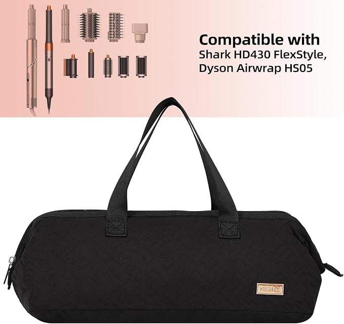 NISHEL Hair Tools Travel Carrying Bag, Portable Hair Air Wrap Dryer Case, Hair Dryer/Curling Iron/Airstraight Attachment Organizer, Black