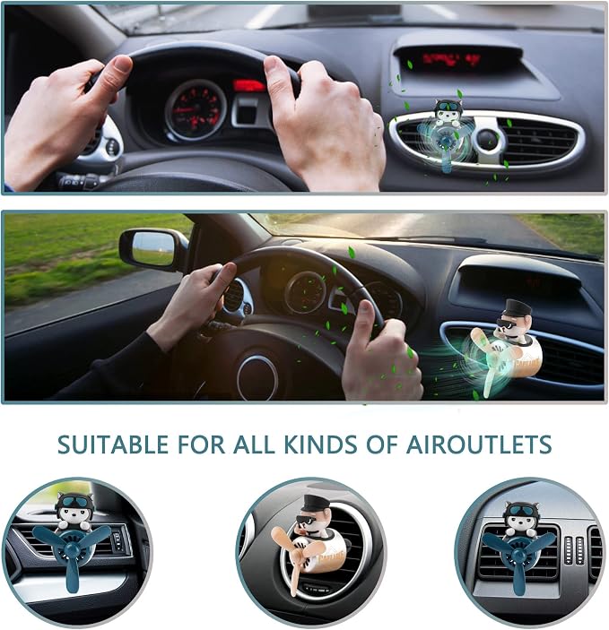 2pcs Car Air Fresheners Cute Cartoon Dog Pilot Automotive Air Outlet Propeller Car Diffuser Creative Car Perfume Decoration for Car Vent Clips Comes with 4 Fragrant Tablets (Husky + Shiba Inu)