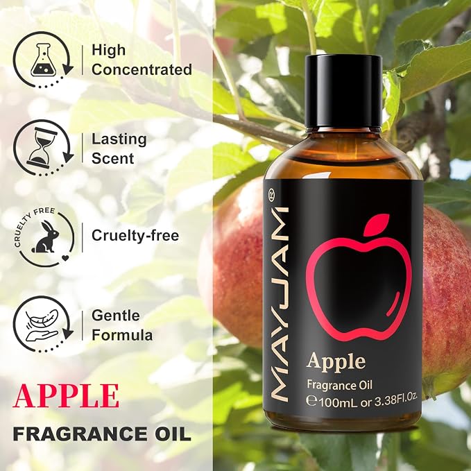 MAYJAM 100ML/3.38FL.OZ Apple Fragrance Oils with Glass Dropper, Essential Oils for Diffusers for Home, Long Lasting Scented Oils for Diffusers Soap Candle Making