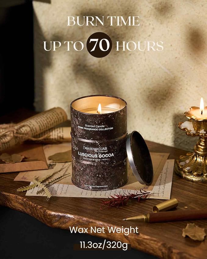 M&SENSE Luscious Cocoa Scented Candles,11.3OZ | Christmas Decor, Natural Non Toxic, Aromatherapy for Stress Relief Meditation, 11.3oz, 70 Hour Burn Time