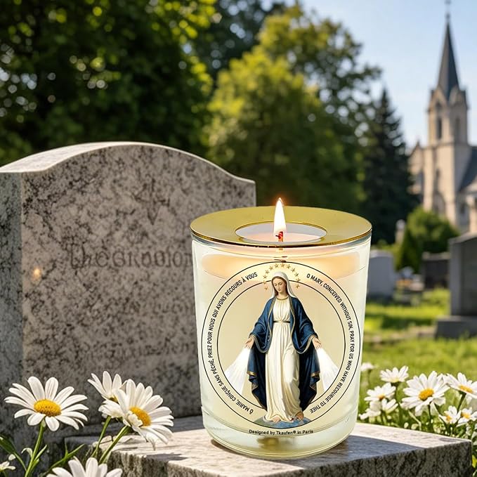 Our Lady of Miraculous Mother (Virgen de la Milagrosa) Devotional Candle 50 Hours│Hand-Poured Natural Soy Wax│Immaculate Conception, Mediatrix of Grace, Devotion, Intimately United with Jesus│3“×3.6”