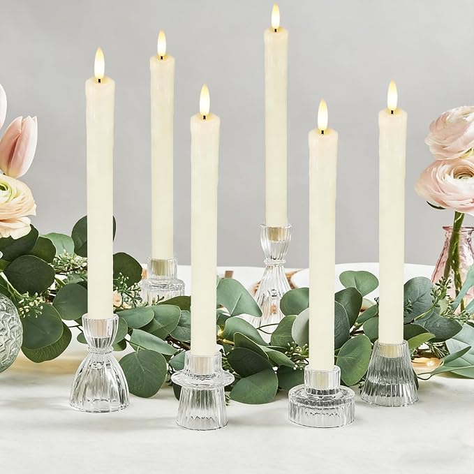 Lezonic Flameless Taper Candles with Remote Timer, Real Wax Battery Operated Flickering LED Fake Candles for Dining Table Centerpiece Wedding Christmas Mantel Decor, 0.8 x 9.5 inch