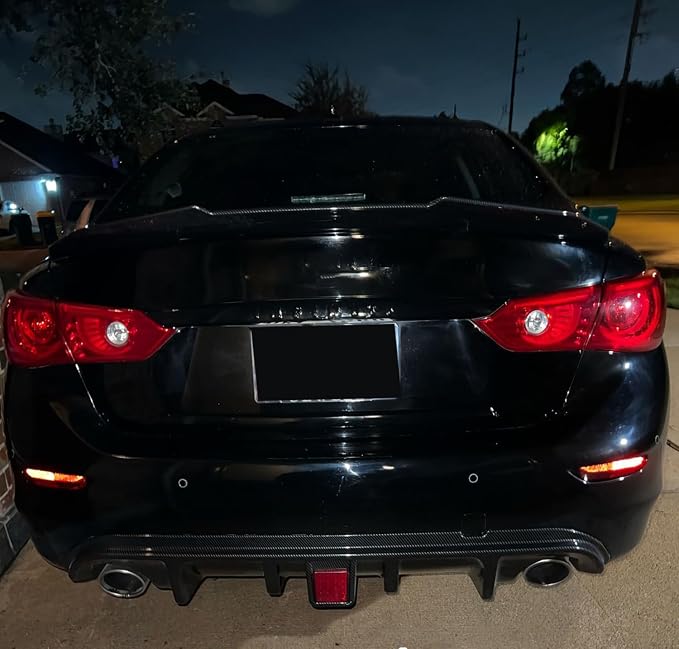 Rear Diffuser with Light Fit for Infiniti Q50 2014 2015 2016 2017, Add-on Body Kit Rear Bumper Lower Lip Splitter Exterior Accessories (Carbon Fiber Style)