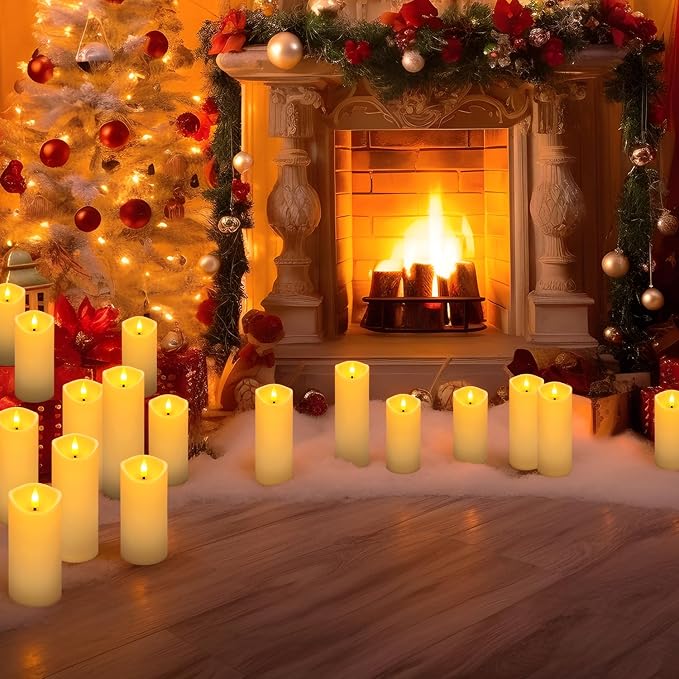 YOROXRG 24 Pack Christmas Decoration Flickering Flameless Candles, Battery Operated Candles,LED Candles for Home Decor,Wedding,Halloween,Birthday,Valentine'sDay (D2.2 xH 5" 6" 7" Ivory)