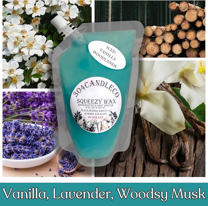 304CandleCo Large Squeeze Soy Wax Melt - 50 SCENTS! - Highly Fragrant & Hand-Crafted - Easy Mix & Match - American Made - Perfect for Wax Warmers (8oz, Iced Vanilla Woodlands)