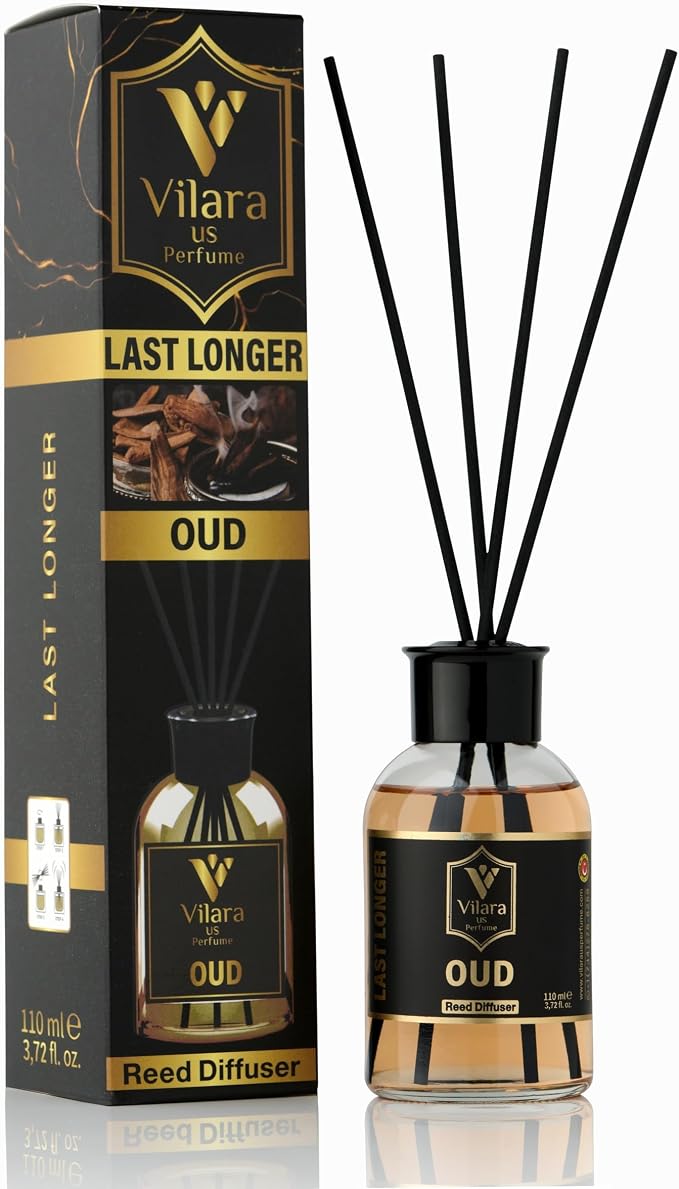 Reed Diffuser Set with Sticks for Home – Bathroom, Bedroom & Office Aromatherapy – Long Lasting Scented Oil Diffuser with Sticks – Luxury Room Fragrance Diffuser 55ml,1.7 fl oz (Oud)