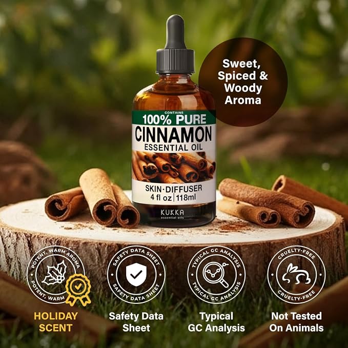 KUKKA Cinnamon Essential Oils - 4 Fl Oz - for Hair, Skin, Diffuser, Aromatherapy & DIY Soap Making Scent (Pack of 2)
