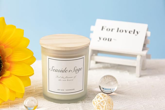 Seaside & Sage Candle, Summer Sea Breeze Scented Candle, Aromatherapy Gifts for Women, Feel The Flavour of Sea Breeze, Natural Soy Wax & Natural Essential Oils