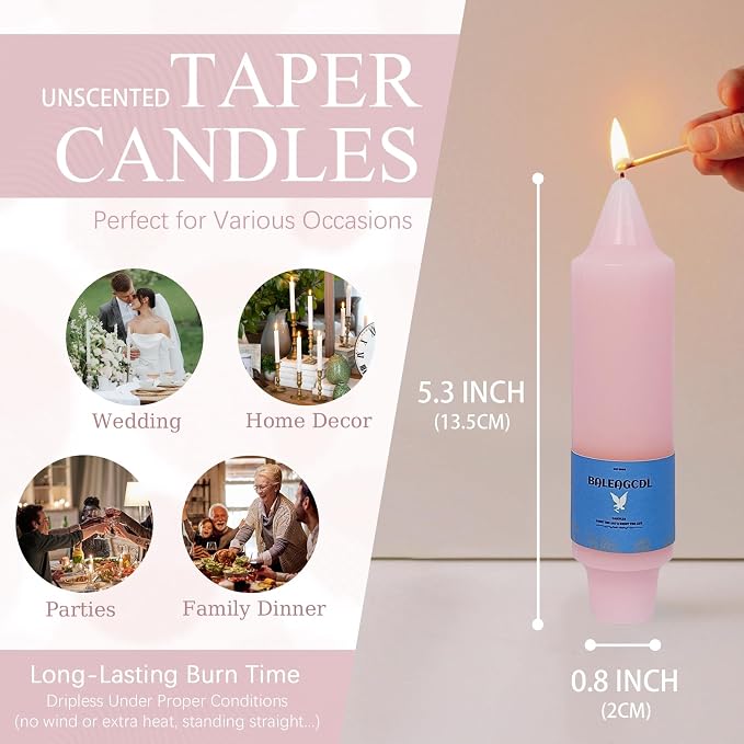 Smokeless Candlesticks Short Taper Candle,Unscented 5 Inches Gradient Pink Candle Sticks Dripless Tapered Candles for Home Décor Gifts
