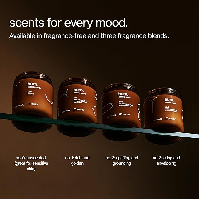 Maude Burn, Fragrance Free (No. 0) - Unscented Hydrating + Skin-Softening Soybean + Jojoba Oil Massage Candle - Fragrance-Free, Soothing Warm Massage Oil Candle - Relaxing Self Care Gifts (4 oz)