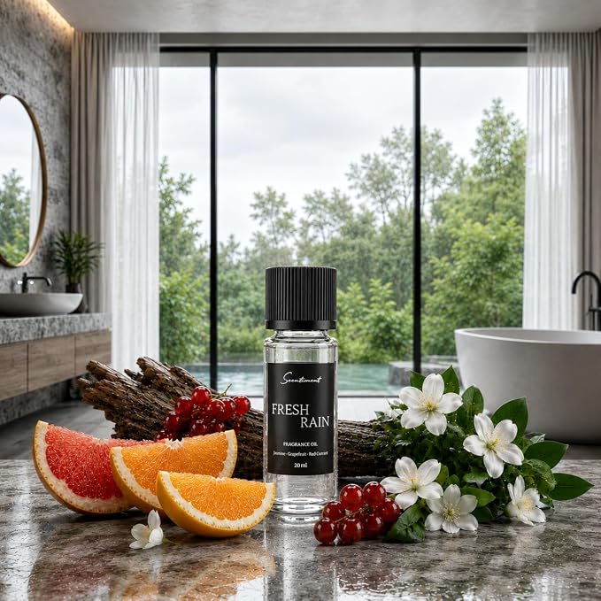 Scentiment Fresh Rain Diffuser Oil - Premium Hotel Scent with Notes of Jasmine, Grapefruit and Red Currant Home Scent, Hotel Fragrance Oil Diffuser Refill - 0.68 fl oz (20 mL)