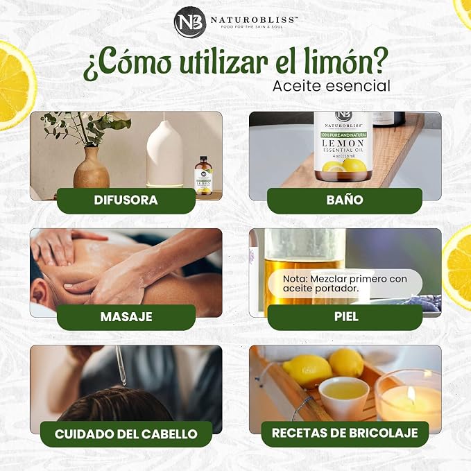 NaturoBliss 100% Pure Lemon Essential Oil Therapeutic Grade Premium Quality (4 fl. oz) with Glass Dropper, Perfect for Aromatherapy
