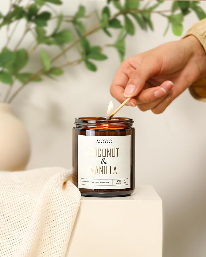 AOOVOO Coconut Vanilla Candles - 9 oz Scented Candles, Aromatherapy Candle, Soy Candle for Home Scented