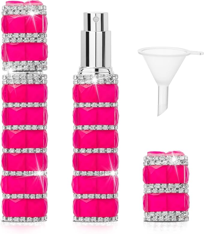 Travel Perfume Atomizer Refillable Bottle, 12ml Rhinestone Mini Perfume Bottles Empty Refillable Travel Atomizer Sprayer with Funnel (1Pc-HotPink)