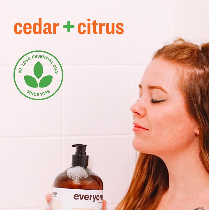Everyone 3-in-1 Soap, Body Wash, Bubble Bath, Shampoo, 32 Ounce (Pack of 2), Cedar and Citrus, made with Essential Oils for Men and Women