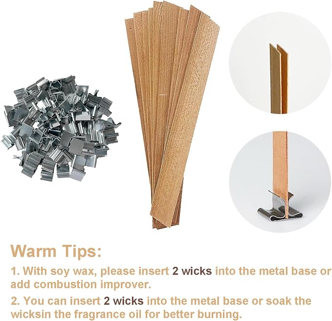 Wooden Candle Wicks with Wick Trimmer Cutter Crackling Candle Wicks kit 5.1 X 0.5 Inch Natural Candle Wood Wicks with Stand Candle Cores for DIY Candle Making Craft (Use Two Wicks)