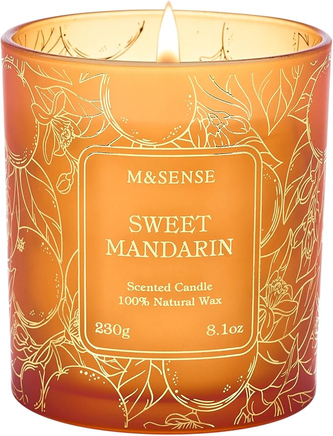M&SENSE Sweet Mandarin Soy Candle, No Toxin Refreshing Fragrance, 8.1oz 42-Hour Long Burning, Bright Refreshing Citrus, Summer Housewarming Gift