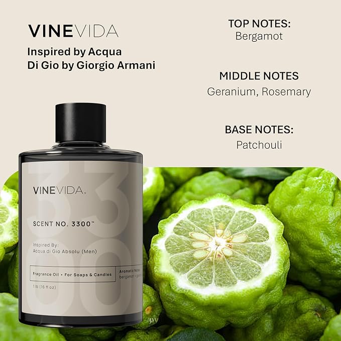 VINEVIDA [16oz] (Our Version of) Acqua Di Gio Fragrance Oil for Candle Making Scents Soap Making, Perfume Oils, Soy Candles, Cologne Men, Beard Oil, Massage Bath Bombs, (ARTS-FOBP-ACQUA-DIGIO-16)