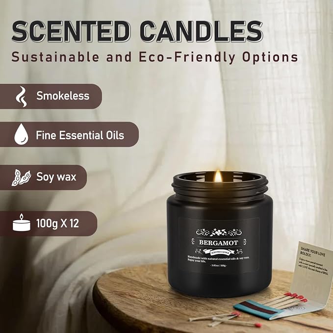 Howemon Scented Candle Set 12 Pack,Black, Candle for Home Scented, Odor Eliminating, Stress Relief, Long Lasting Soy Wax Gift Set