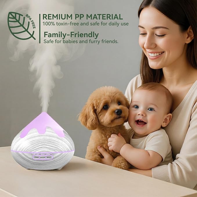 500ML Essential Oil Diffuser, Large Aromatherapy Diffuser with Remote Control, Air Diffusers for Home Office Room, Fragrance Humidifier with 7 Color LED & 2 Mist Mode, Glacier White