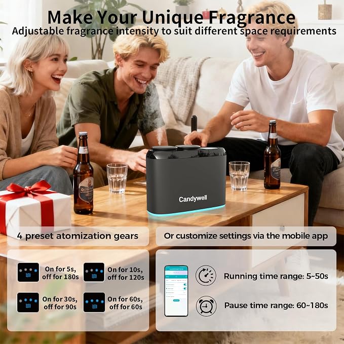 Smart Essential Oil Diffuser with Dual Nozzle & App Control, Waterless Diffuser for 1500 Sq Ft, with 4 Timer & 4 Mist Levels, Hotel Scent Diffuser for Home & Office