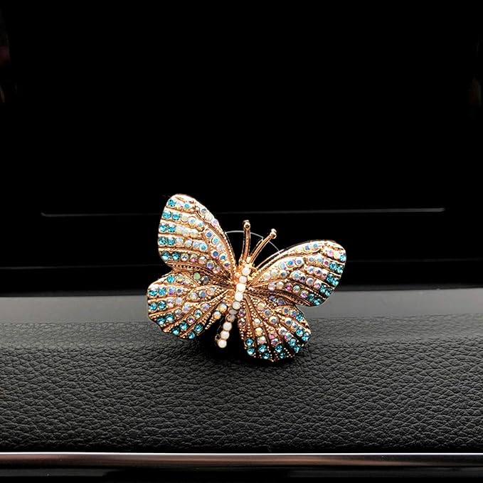 Bling Butterfly Car Air Vent Clip, Cute Rhinestone Air Freshener Clip, Glam SUV Outlet Vent Decorations, Charm Car Inter Decor Accessories for Girls Women (Blue + Purple)