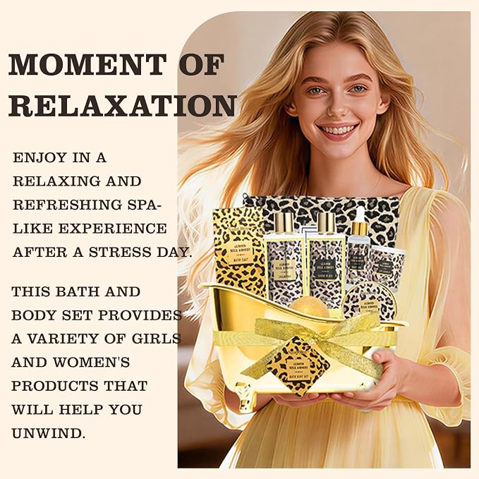 Spa Kit Gifts Basket for Women, Honey & Almond Bath & Body Gift Basket, Body Skin Care Set, Self Care Pampering Kit, Travel Multi Cosmetic Bag, Home Spa, Birthday, Mother Day, Bridal Shower