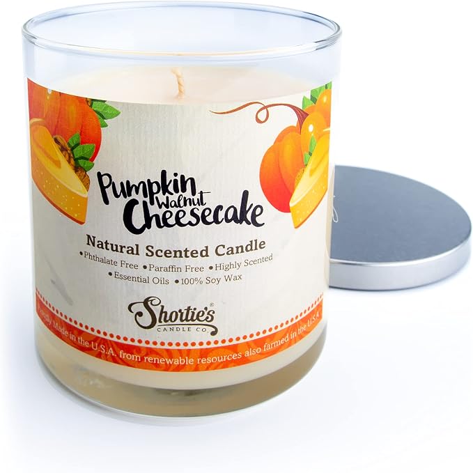 Pumpkin Walnut Cheesecake Scented Natural Soy Candle, Essential Fragrance Oils, 100% Soy, Phthalate & Paraben Free, Clean Burning, 9 Oz.