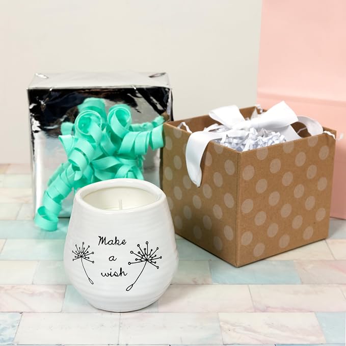 Pavilion - Make a Wish White Ceramic Soy Serenity Scented Candle, 8 oz