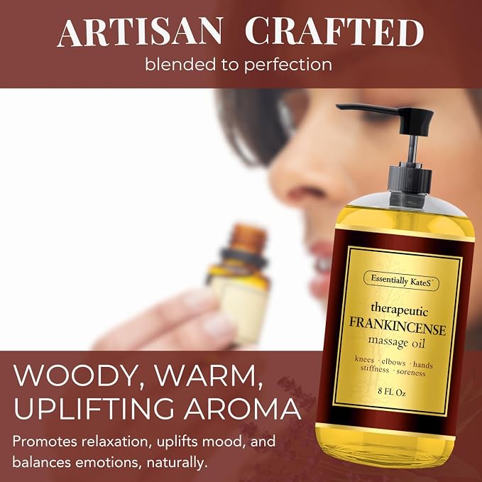 Essentially KateS Frankincense Oil Massage Oil – Body Oil for Sore Muscles, Back, Neck & Shoulders with Frankincense, Lavender & Sweet Orange, 8 fl oz