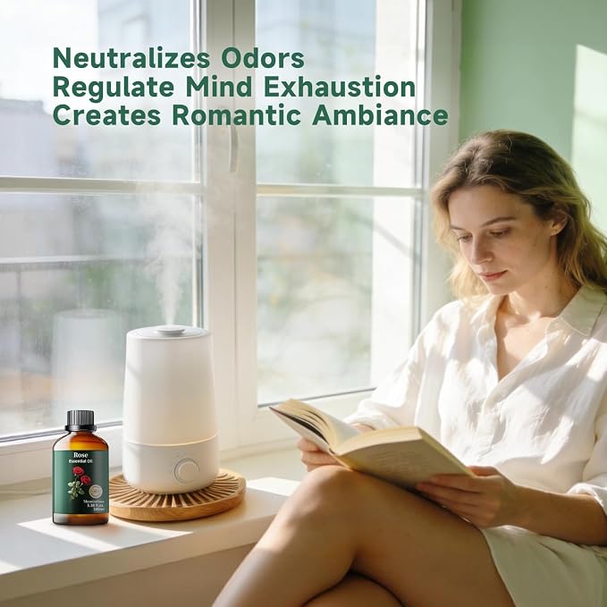 Rose Essential Oil, Pure Mumianhua Natural Floral Oil for Self-Care & Skincare, Aromatherapy for Diffuser, Hair, Massage, Cologne, Soap & Candle Making – 3.38 Fl Oz