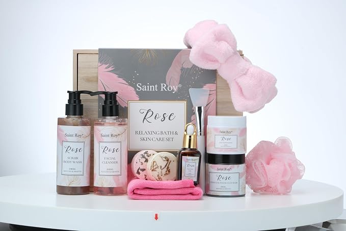 Skin Care Kit for Women, ROSE Spa Gifts for Women, Self Care Kit | Bath and Body Gifts Set for Woman, Body Wash,Birthday Gift Skin Care Set, Christmas Gift