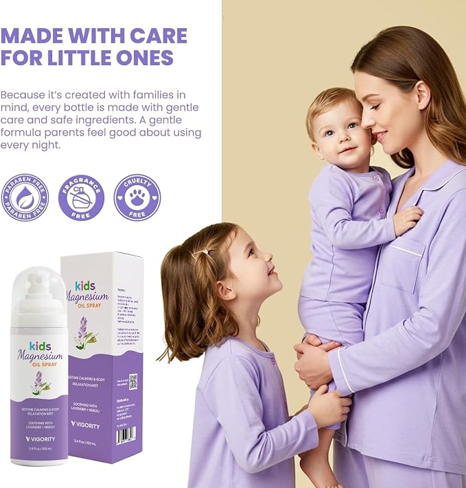 Vigority Kids Magnesium Spray with Lavender & Neroli – Lightweight Magnesium Body Mist for Legs, Feet, Pillow & Room – Gentle Bedtime Spray for Kids Evening Routines (6.8 fl. oz.)