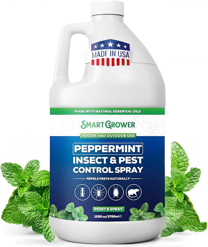 All Natural Peppermint Oil Insect & Pest Control Spray Repels Mice, Spiders, Ants, for Home, Indoor, Outdoor, Garden Maximum Strength Smart Grower Ready to Use 128 FL OZ