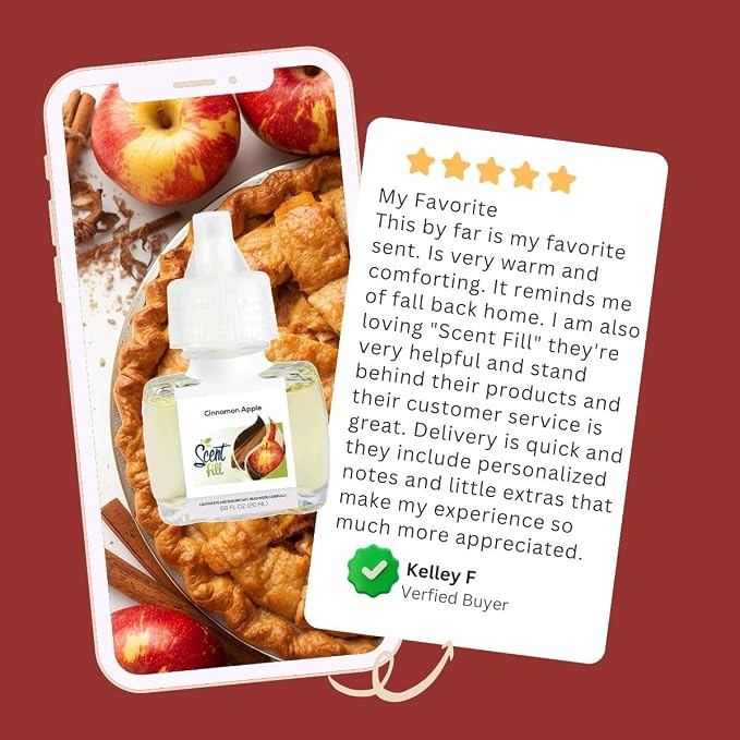 Scent Fill Cinnamon Apple Plug in Air Freshener, Scented Oil Refills, 4 Refills + Diffuser